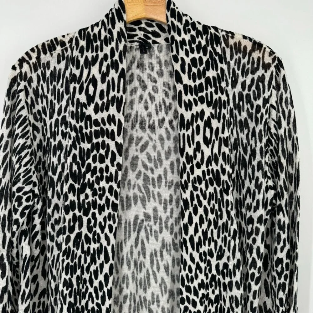 Etoile Leopard Print Open Front Cardigan Sweater black linen blend size medium - Picture 7 of 10